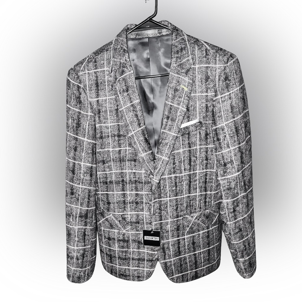 NWT Proper Pair Gray Windowpane Tweed Blazer Jacket Medium M